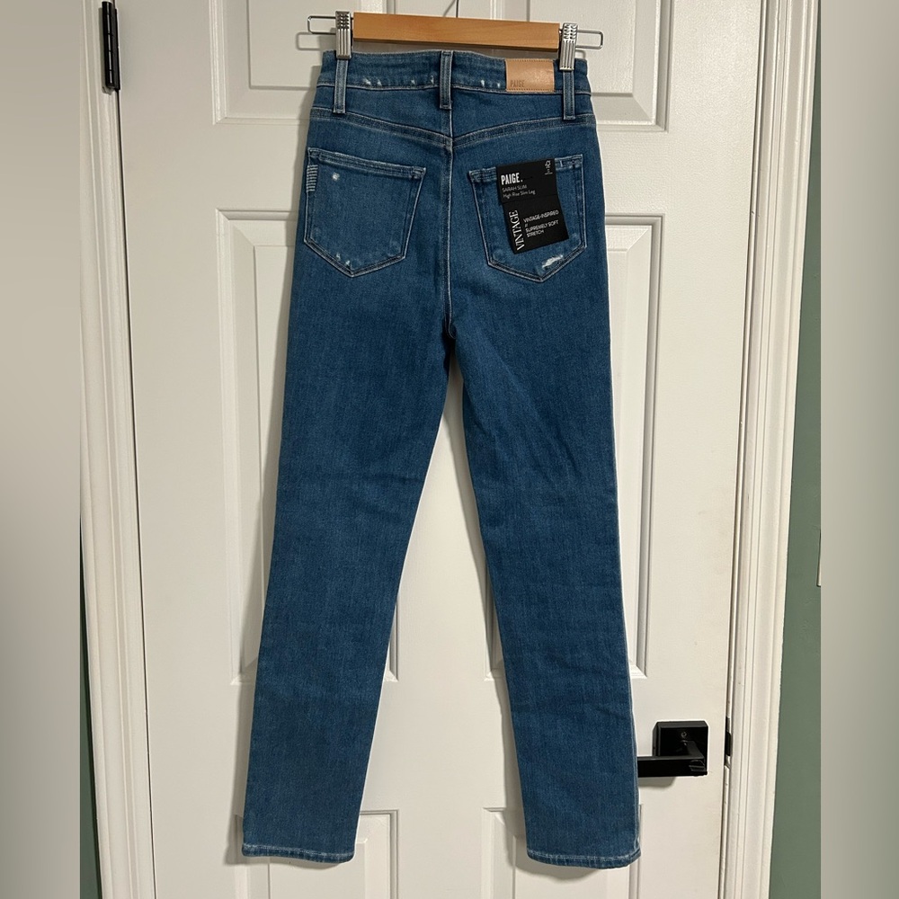 PAIGE Blue Slim Jeans Vintage Inspired, High Rise Soft Stretch
